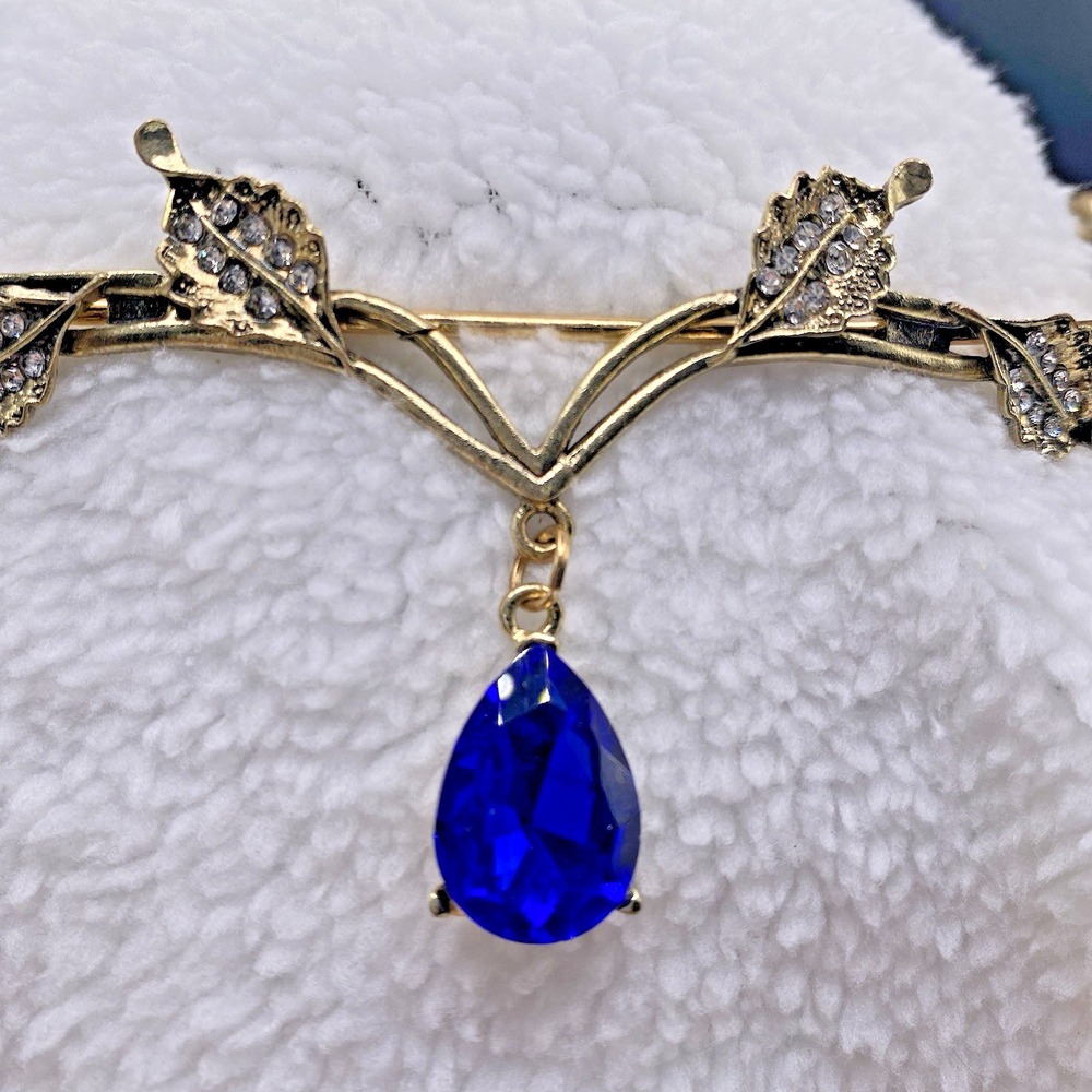 Octavia's Crystal Drop Fairy Elvin Headband Gold Royal Blue Cosplay Costume - Picture 5 of 10
